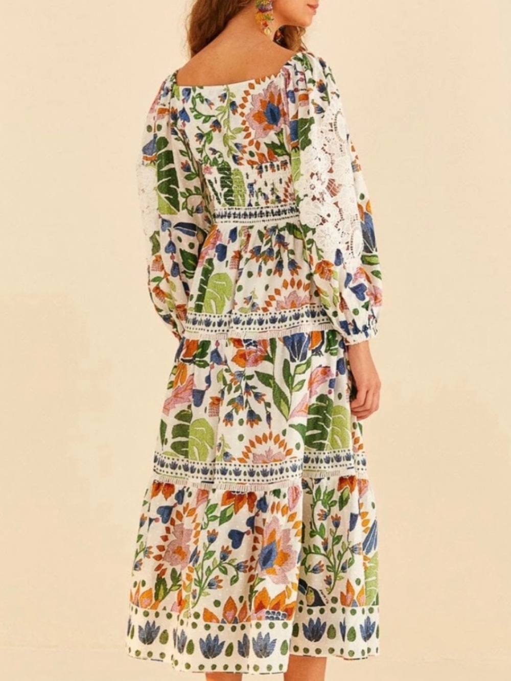 πΊπHPππΊ NWOT Farm Rio Summer Garden Lace Midi Dress - Picture 4 of 16